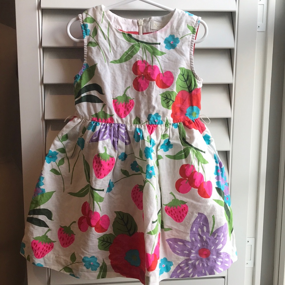 Mini Boden White Dress with Pink, Red, Purple & Blue Floral Print